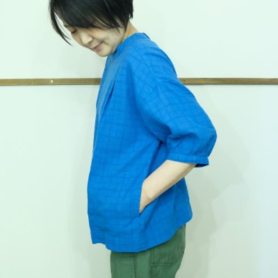 画像2: DAVO DAVO　 コットンリネンドビーチェックの５分袖ブラウス