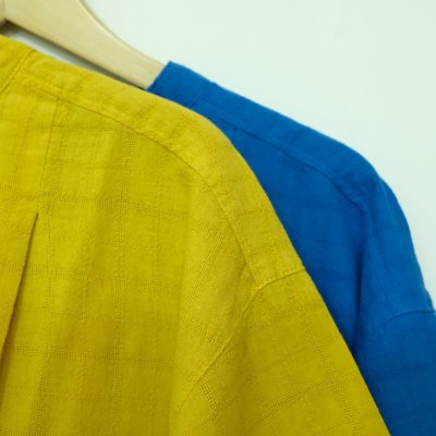 画像1: DAVO DAVO　 コットンリネンドビーチェックの５分袖ブラウス