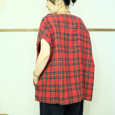 画像2: 快晴堂　タータンチェック　ステッチたくさんフレンチTシャツ   （ブラックウオッチのみ）