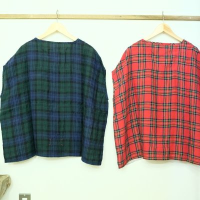 画像3: 快晴堂　タータンチェック　ステッチたくさんフレンチTシャツ   （ブラックウオッチのみ）
