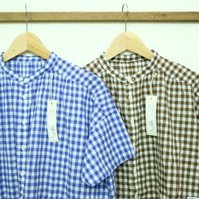 画像1: 快晴堂　 半袖スタンド背タックシャツ